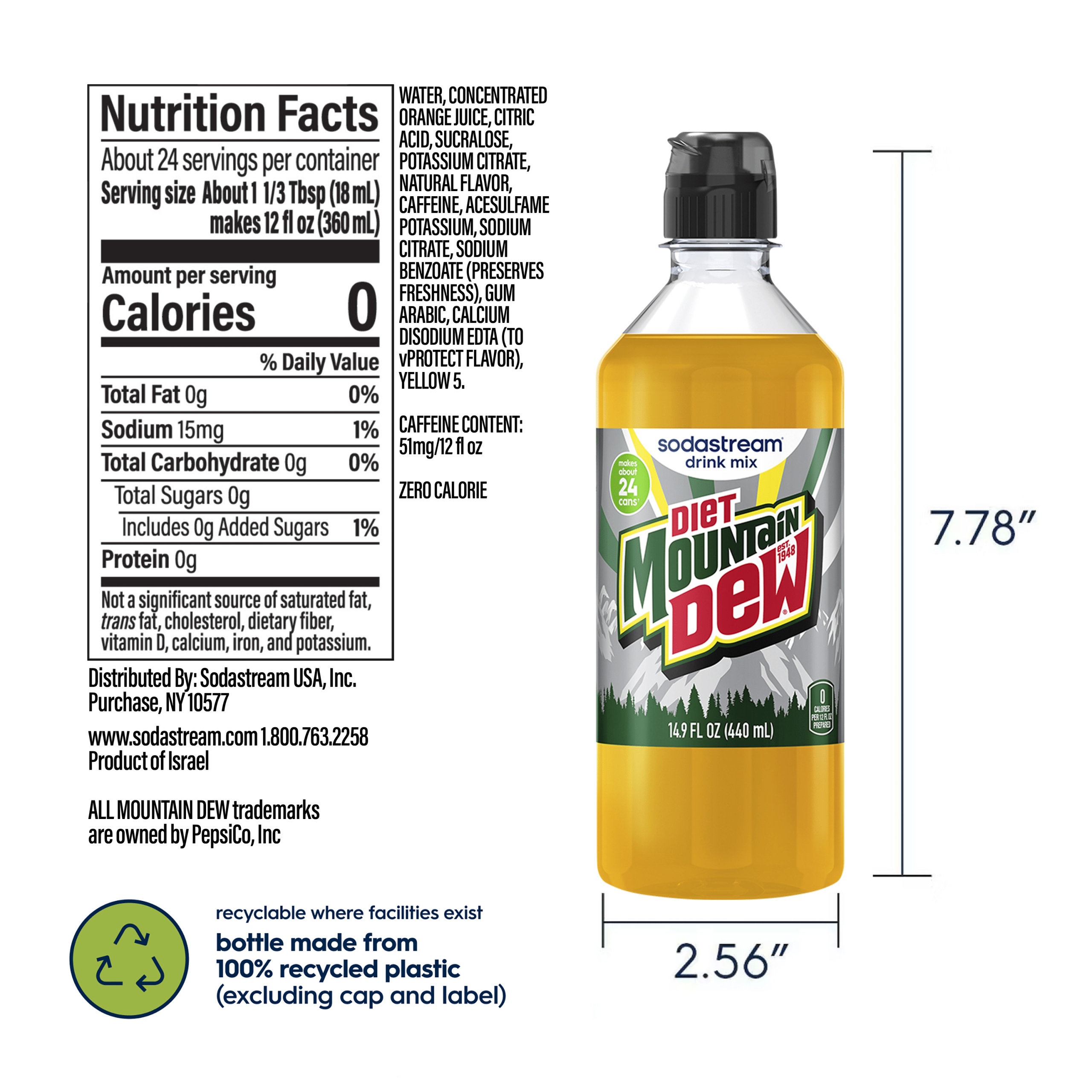 Sodastream MTN DEW Diet Drink Mix 4 Pack 440ml - Image 6